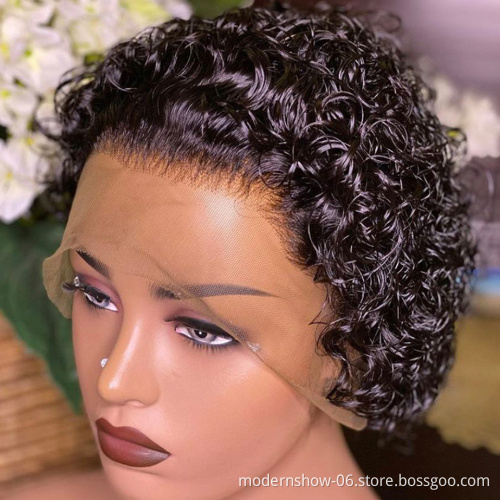 Cuticles Aligned Short Pixie Cut Wig Short Bob 150% T Part Lace Front Human Hair Wigs For Black Women Pre Plucked With Baby Hair
